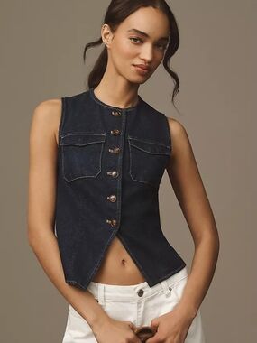 Anthropologie Mare Mare Denim Button-Front Vest